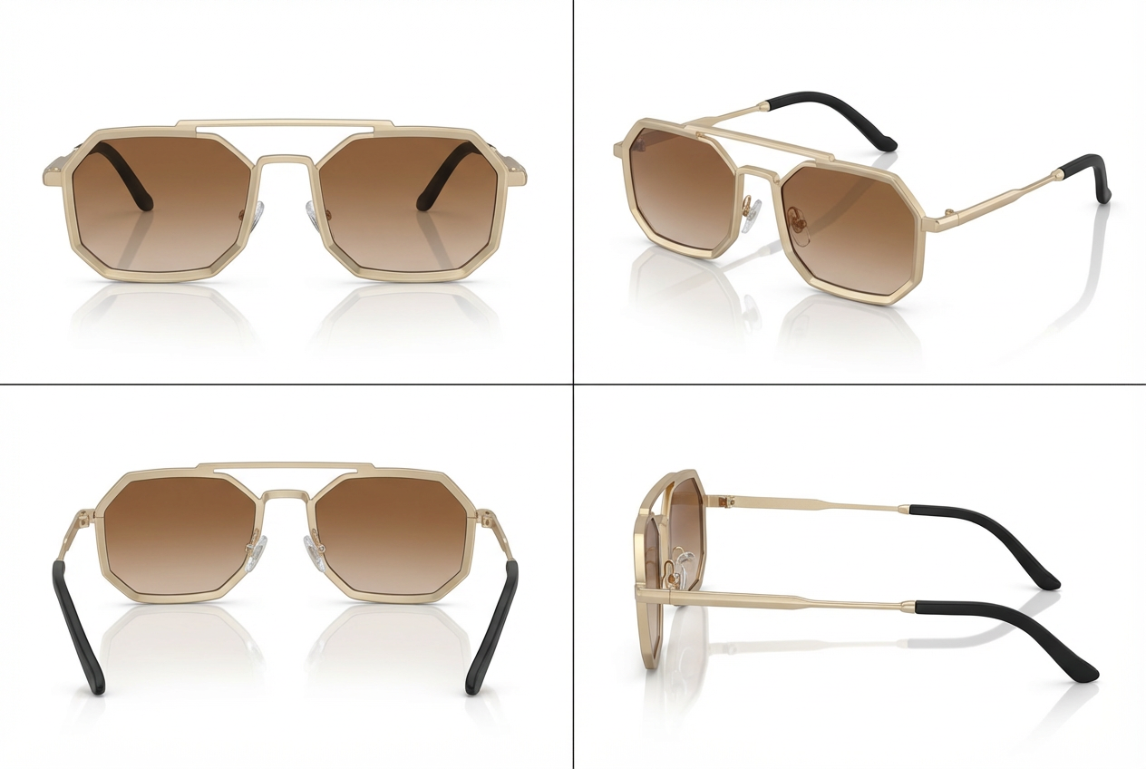 Gold Metal Geometric Sunglasses