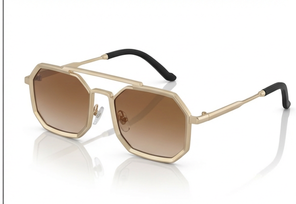 Gold Metal Geometric Sunglasses