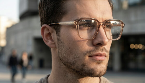 Transparent Peach Square Eyeglass Frame